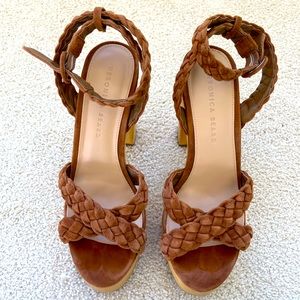 Veronica beard Gael Suede Braided Ankle-Strap Platform Sandals